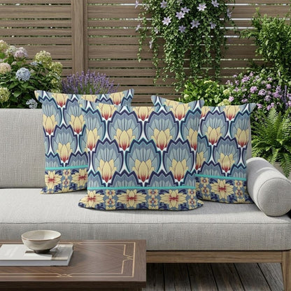 Set of Three 16" Gray and Yellow Botanical Indoor Outdoor Throw Pillow Cover and Insert