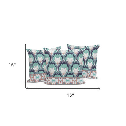 Set of Three 16" Green and White Botanical Indoor Outdoor Throw Pillow Cover and Insert