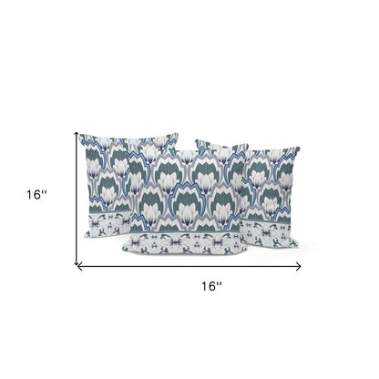 Set of Three 16" Gray and White Botanical Indoor Outdoor Throw Pillow Cover and Insert