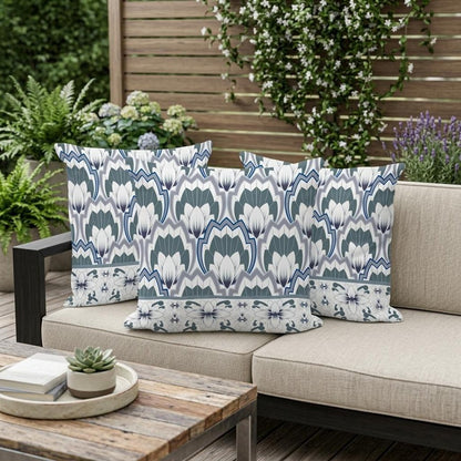 Set of Three 16" Gray and White Botanical Indoor Outdoor Throw Pillow Cover and Insert