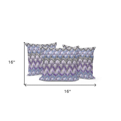 Set of Three 16" Gray and Purple Geometric Indoor Outdoor Throw Pillow Cover and Insert