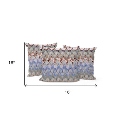 Set of Three 16" Gray and Orange Geometric Indoor Outdoor Throw Pillow Cover and Insert