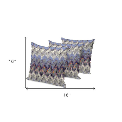 Set of Three 16" Gray and Purple Geometric Indoor Outdoor Throw Pillow Cover and Insert