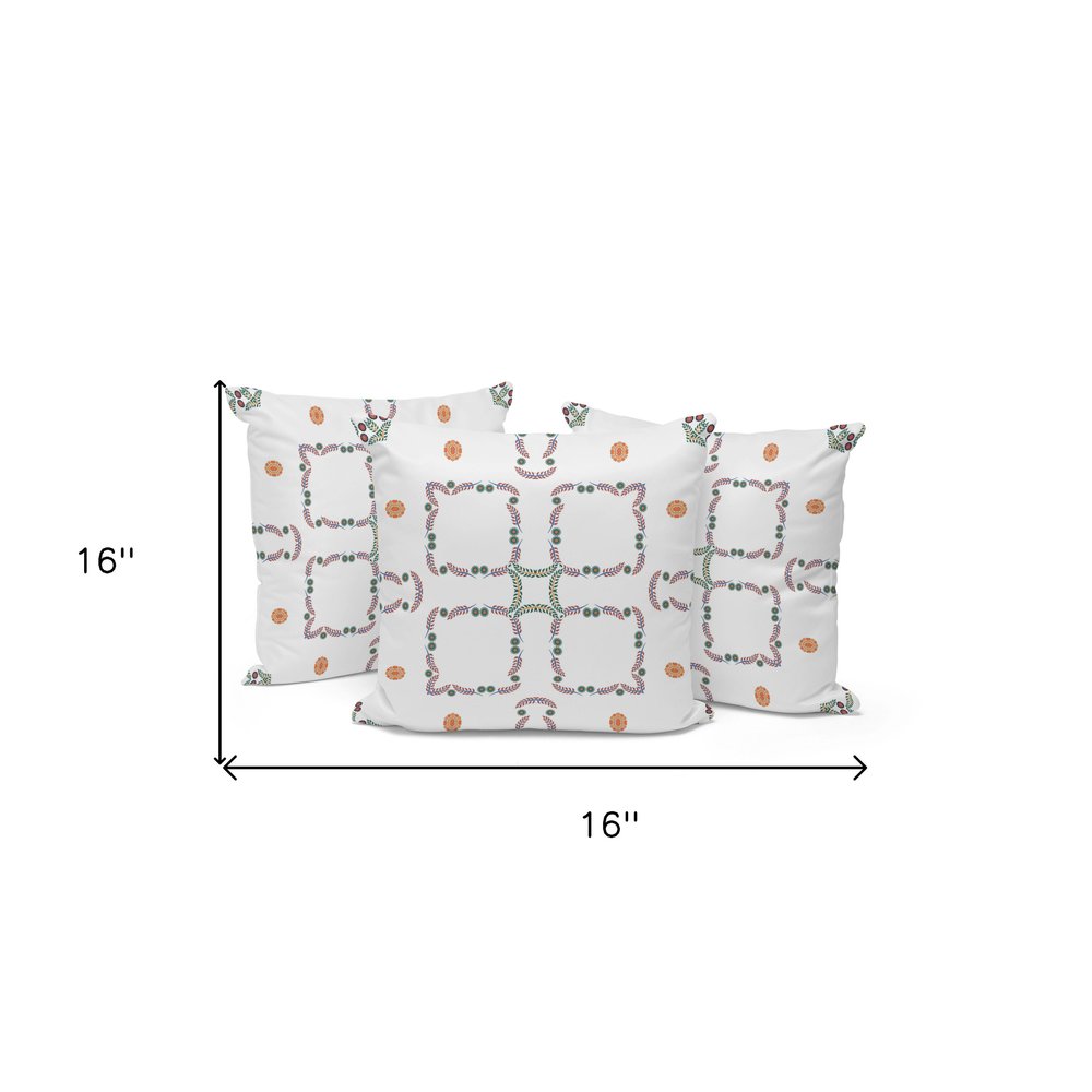Set of Three 16" Green and White Botanical Indoor Outdoor Throw Pillow Cover and Insert