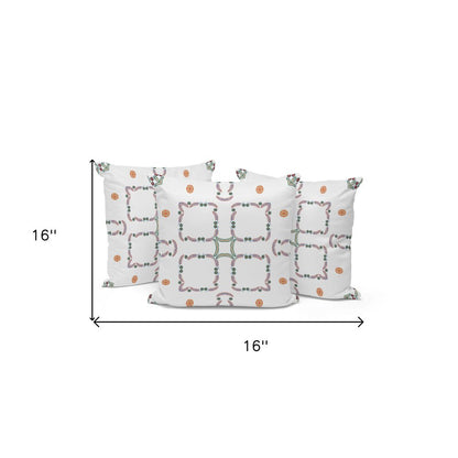 Set of Three 16" Green and White Botanical Indoor Outdoor Throw Pillow Cover and Insert