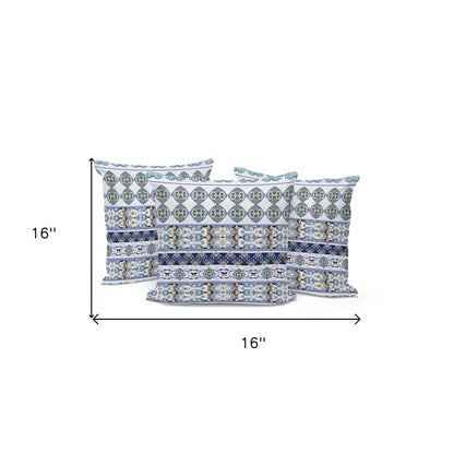 Set of Three 16" Blue and White Striped Indoor Outdoor Throw Pillow Cover and Insert
