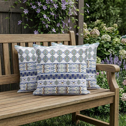 Set of Three 16" Blue and White Striped Indoor Outdoor Throw Pillow Cover and Insert