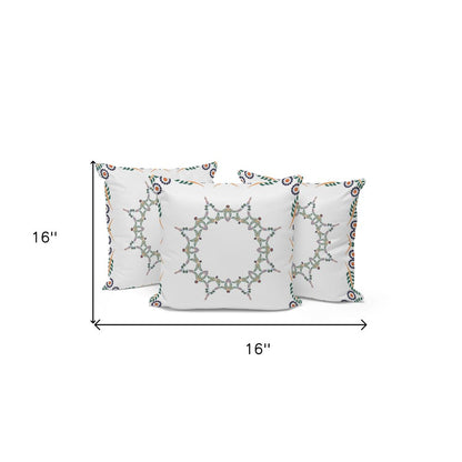 Set of Three 16" Green and White Botanical Indoor Outdoor Throw Pillow Cover and Insert