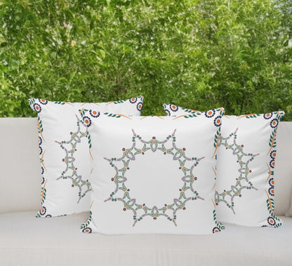 Set of Three 16" Green and White Botanical Indoor Outdoor Throw Pillow Cover and Insert