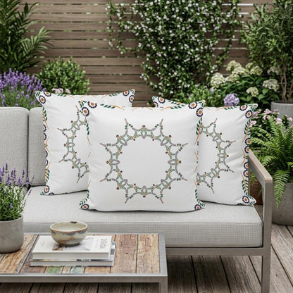 Set of Three 16" Green and White Botanical Indoor Outdoor Throw Pillow Cover and Insert