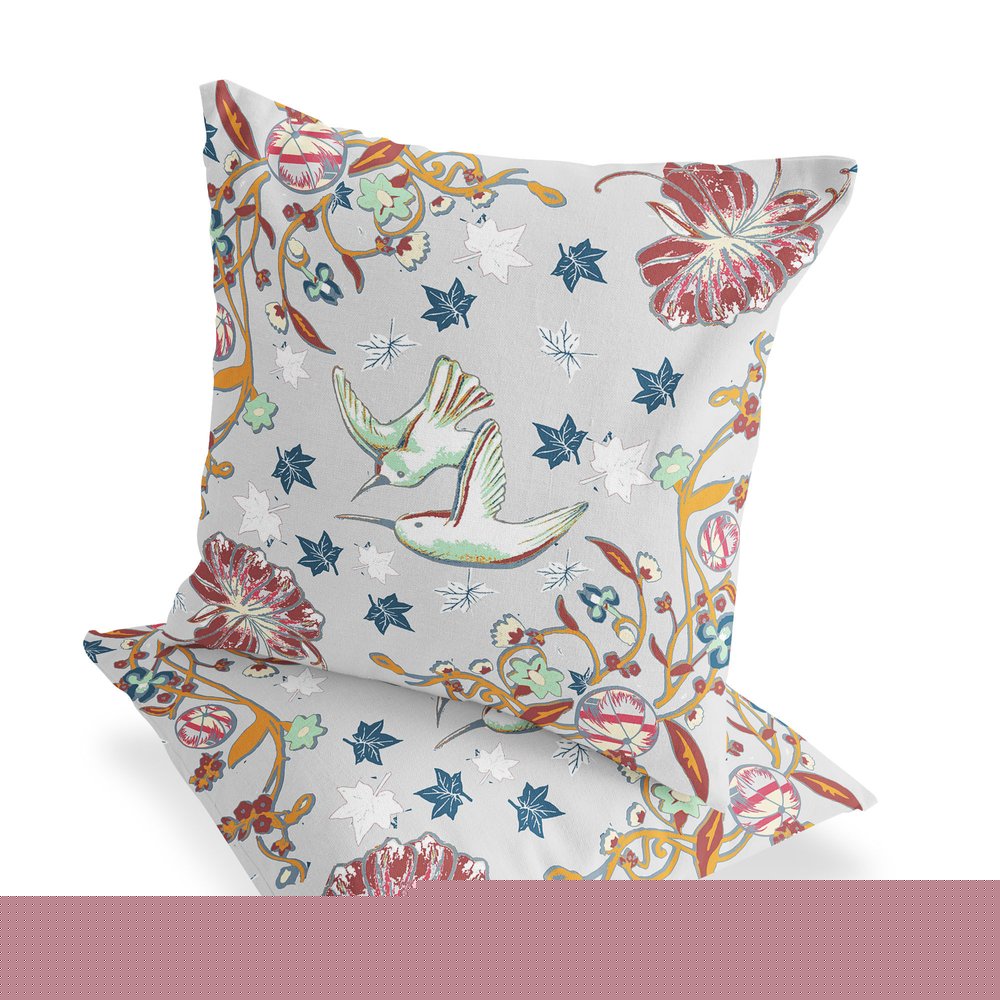 Set of Two 18" Gray Bird Indoor Outdoor Throw Pillow Cover and Insert