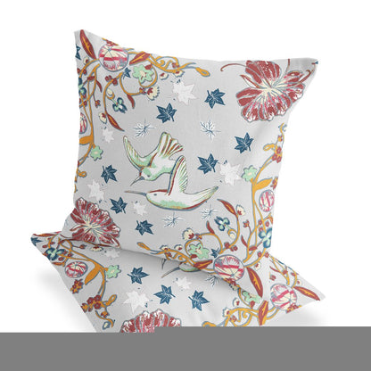 Set of Two 18" Gray Bird Indoor Outdoor Throw Pillow Cover and Insert