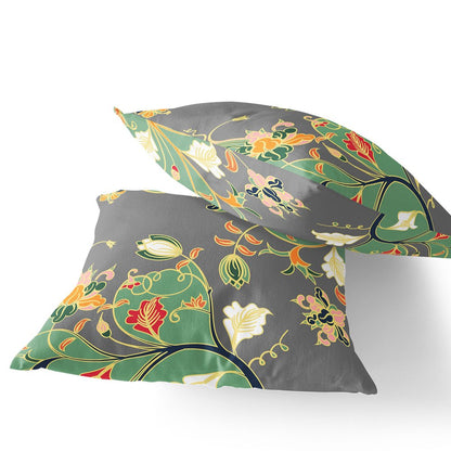 Set of Two 18" Orange Botanical Indoor Outdoor Throw Pillow Cover and Insert