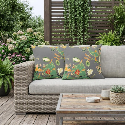 Set of Two 18" Orange Botanical Indoor Outdoor Throw Pillow Cover and Insert