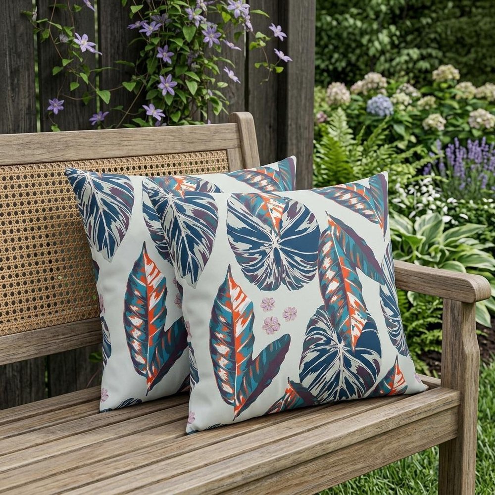 Set of Two 18" Blue Botanical Indoor Outdoor Throw Pillow Cover and Insert