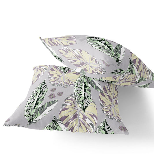 Set of Two 18" Purple Botanical Indoor Outdoor Throw Pillow Cover and Insert