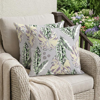 Set of Two 18" Purple Botanical Indoor Outdoor Throw Pillow Cover and Insert