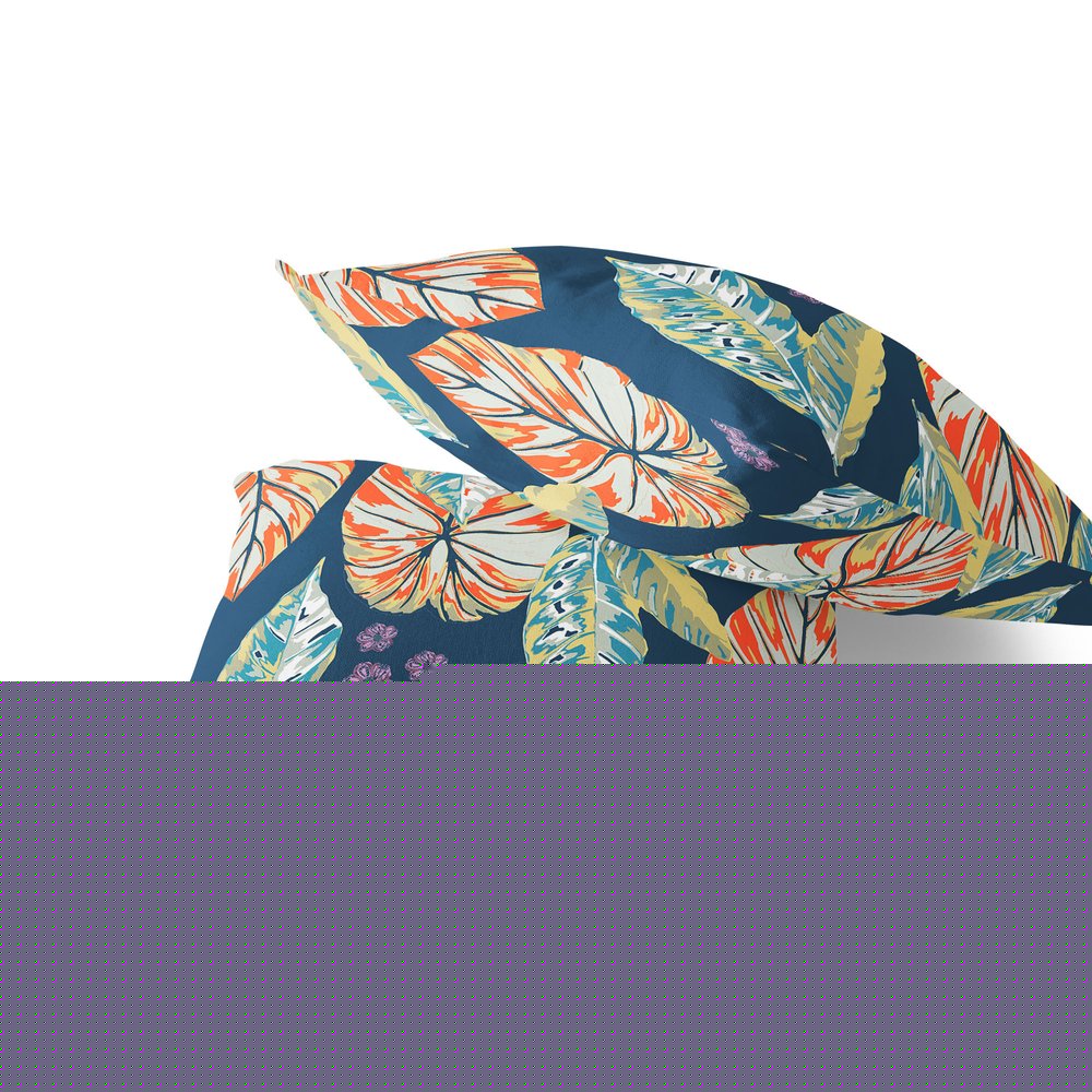 Set of Two 18" Orange Botanical Indoor Outdoor Throw Pillow Cover and Insert