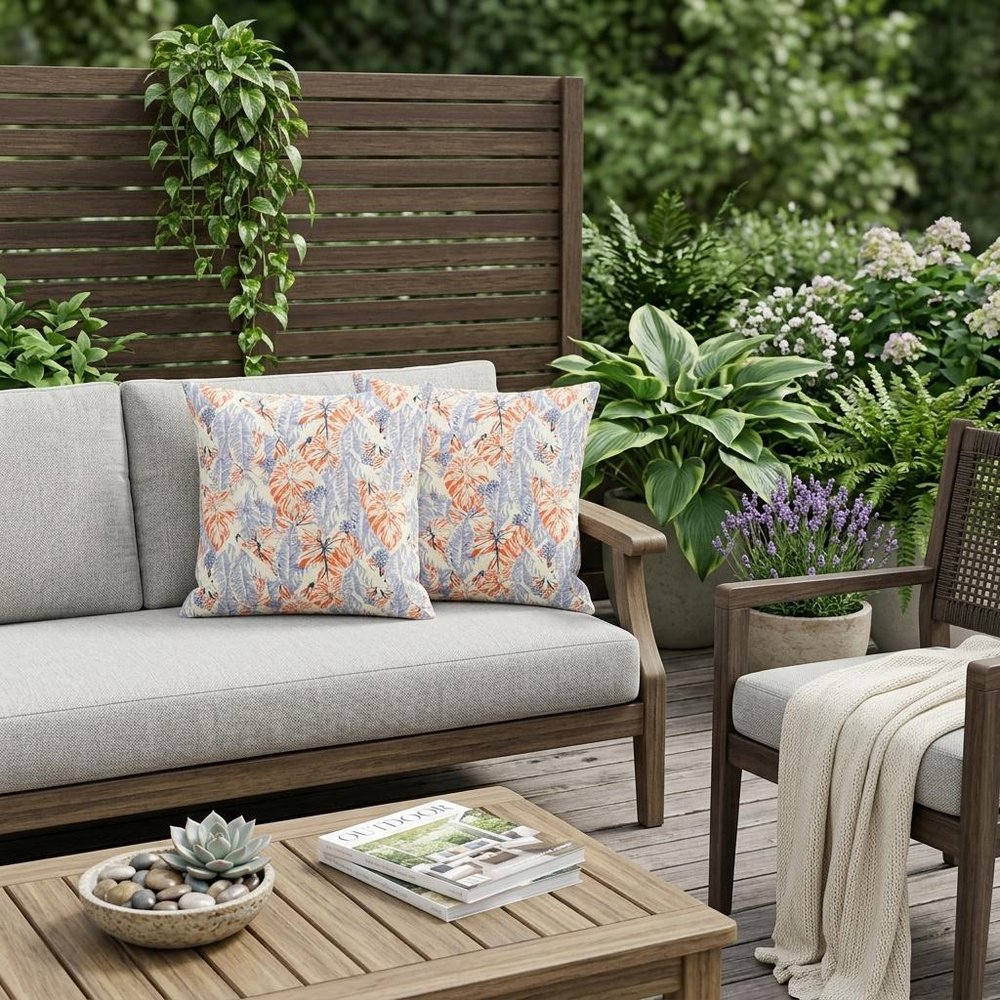 Set of Two 18" Orange Botanical Indoor Outdoor Throw Pillow Cover and Insert
