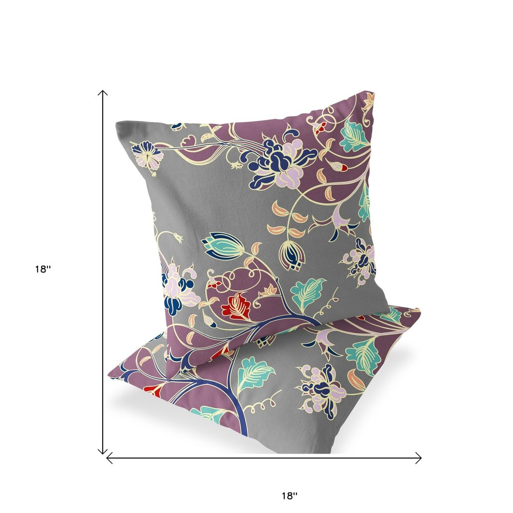Set of Two 18" Purple Botanical Indoor Outdoor Throw Pillow Cover and Insert