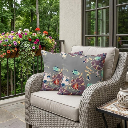 Set of Two 18" Purple Botanical Indoor Outdoor Throw Pillow Cover and Insert