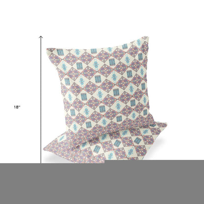 Set of Two 18" Pink Abstract Indoor Outdoor Throw Pillow Cover and Insert