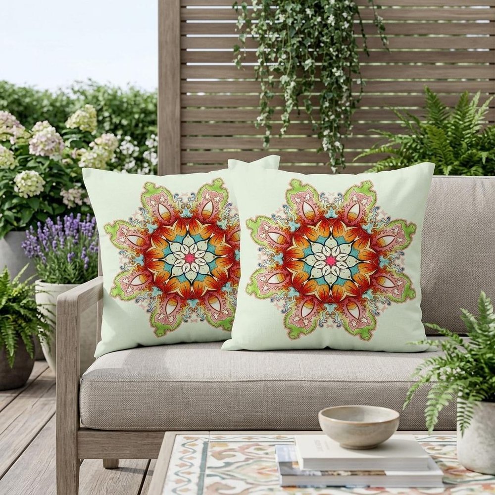 Set of Two 18" Orange Abstract Indoor Outdoor Throw Pillow Cover and Insert