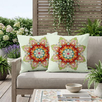 Set of Two 18" Orange Abstract Indoor Outdoor Throw Pillow Cover and Insert