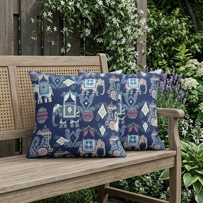 Set of Two 18" Blue Elephant Abstract Indoor Outdoor Throw Pillow Cover and Insert