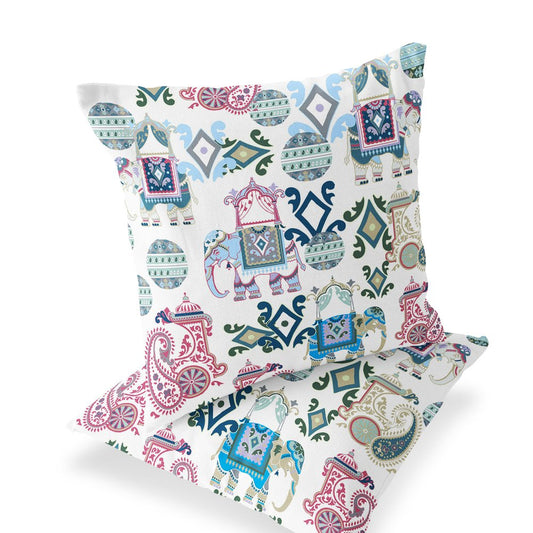 Set of Two 18" Pink Elephant Abstract Indoor Outdoor Throw Pillow Cover and Insert