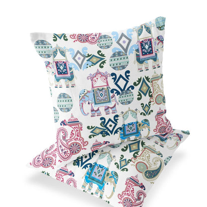 Set of Two 18" Pink Elephant Abstract Indoor Outdoor Throw Pillow Cover and Insert