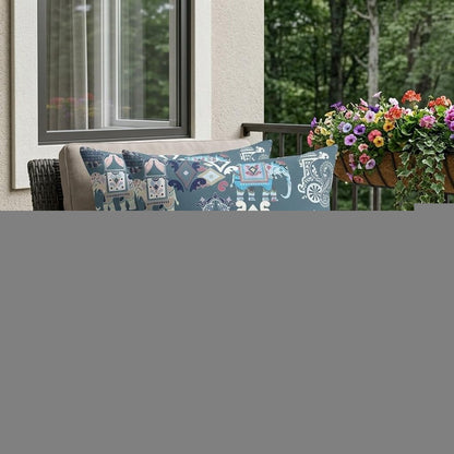Set of Two 18" Gray Elephant Abstract Indoor Outdoor Throw Pillow Cover and Insert