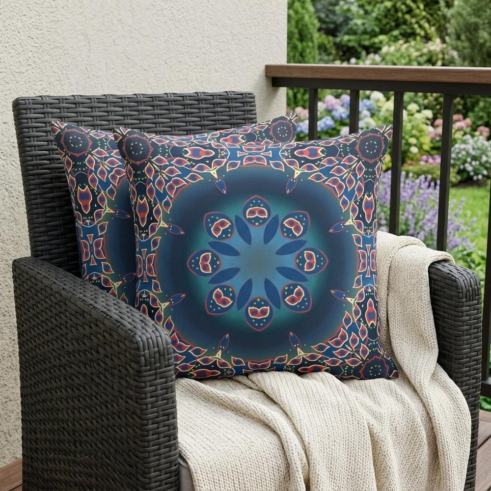 Set of Two 18" Blue Abstract Indoor Outdoor Throw Pillow Cover and Insert