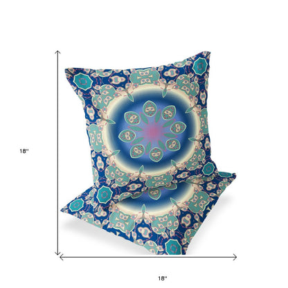 Set of Two 18" Blue Abstract Indoor Outdoor Throw Pillow Cover and Insert