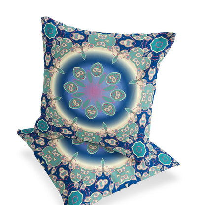 Set of Two 18" Blue Abstract Indoor Outdoor Throw Pillow Cover and Insert