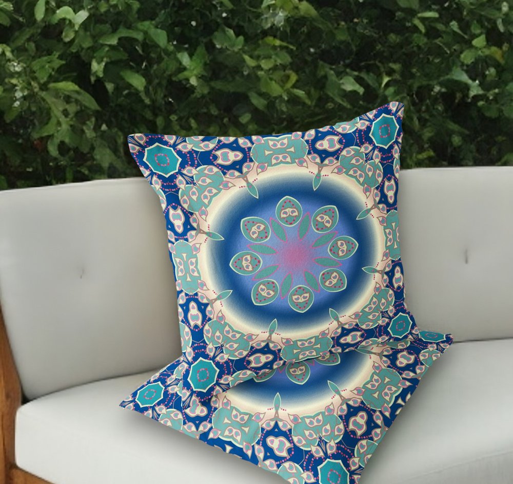 Set of Two 18" Blue Abstract Indoor Outdoor Throw Pillow Cover and Insert