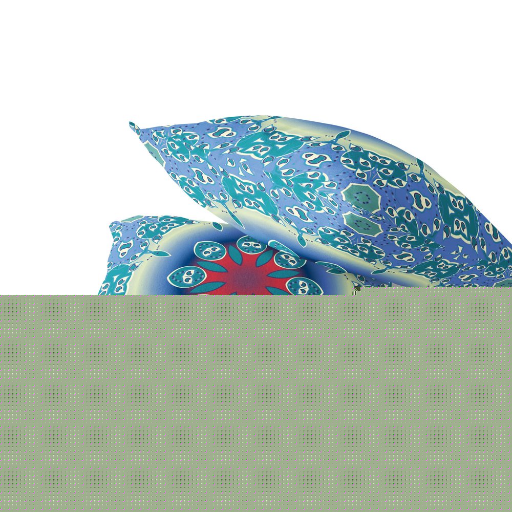 Set of Two 18" Blue Abstract Indoor Outdoor Throw Pillow Cover and Insert