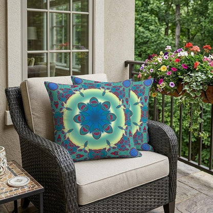 Set of Two 18" Green Abstract Indoor Outdoor Throw Pillow Cover and Insert