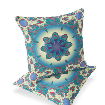 Set of Two 18" Yellow Abstract Indoor Outdoor Throw Pillow Cover and Insert