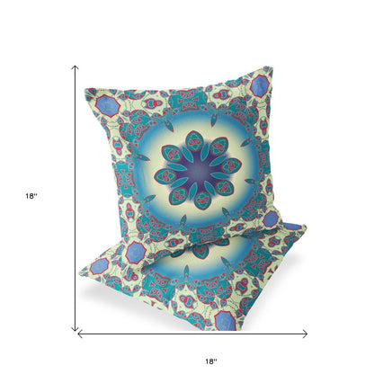 Set of Two 18" Yellow Abstract Indoor Outdoor Throw Pillow Cover and Insert