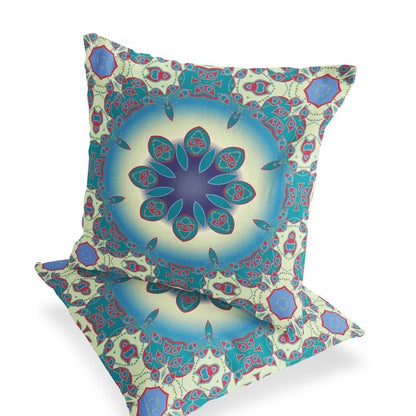 Set of Two 18" Yellow Abstract Indoor Outdoor Throw Pillow Cover and Insert