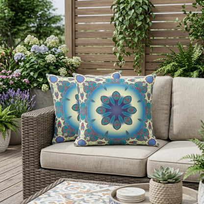 Set of Two 18" Yellow Abstract Indoor Outdoor Throw Pillow Cover and Insert