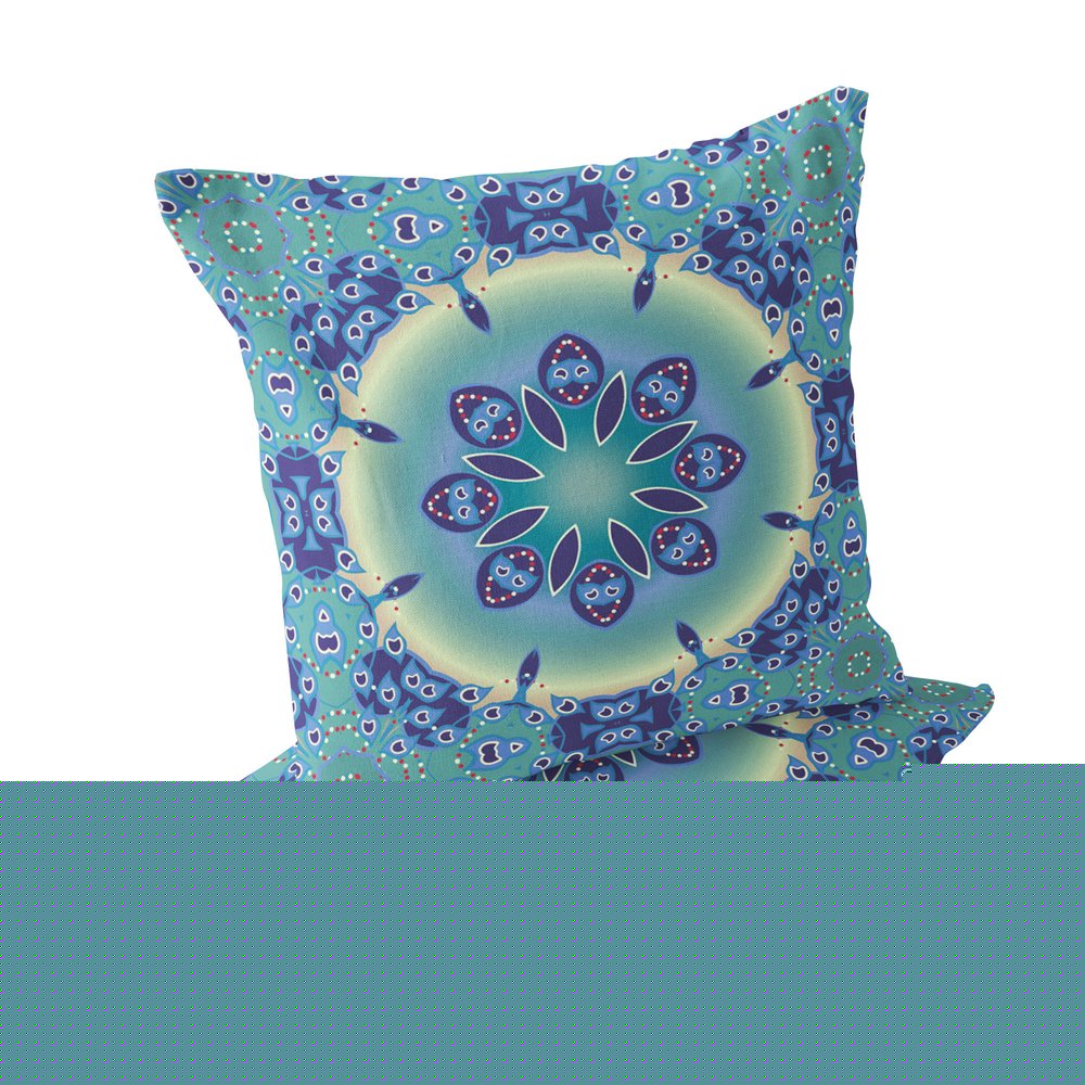 Set of Two 18" Blue Abstract Indoor Outdoor Throw Pillow Cover and Insert