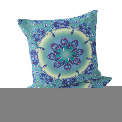 Set of Two 18" Blue Abstract Indoor Outdoor Throw Pillow Cover and Insert