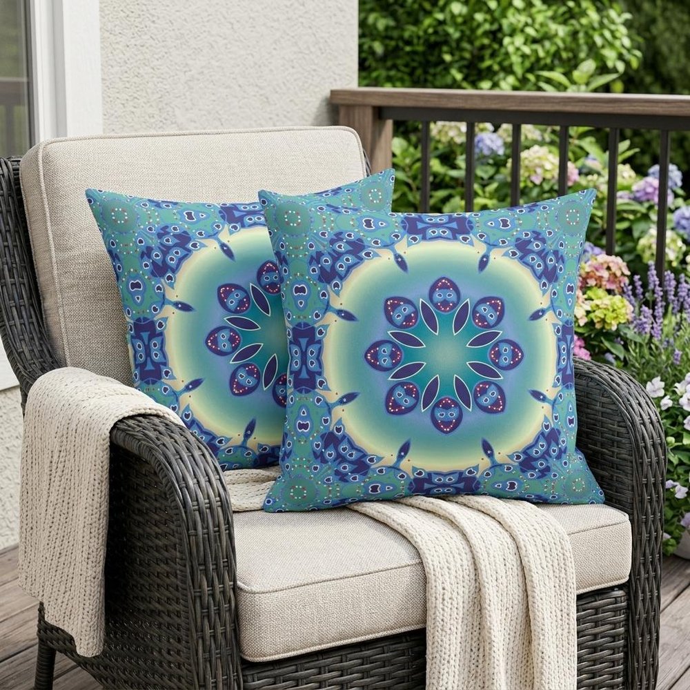 Set of Two 18" Blue Abstract Indoor Outdoor Throw Pillow Cover and Insert
