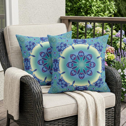 Set of Two 18" Blue Abstract Indoor Outdoor Throw Pillow Cover and Insert
