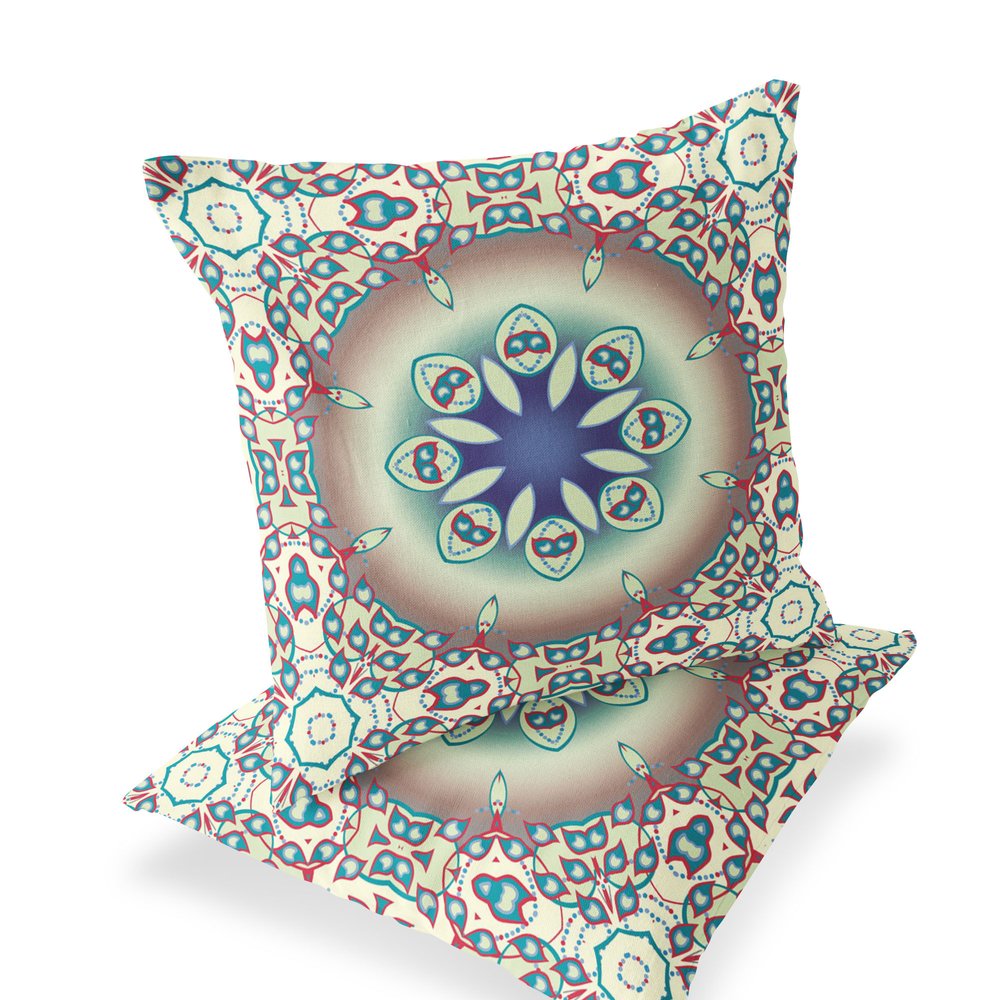 Set of Two 18" Beige Abstract Indoor Outdoor Throw Pillow Cover and Insert