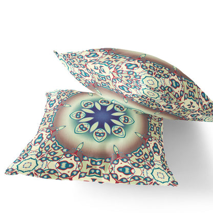 Set of Two 18" Beige Abstract Indoor Outdoor Throw Pillow Cover and Insert