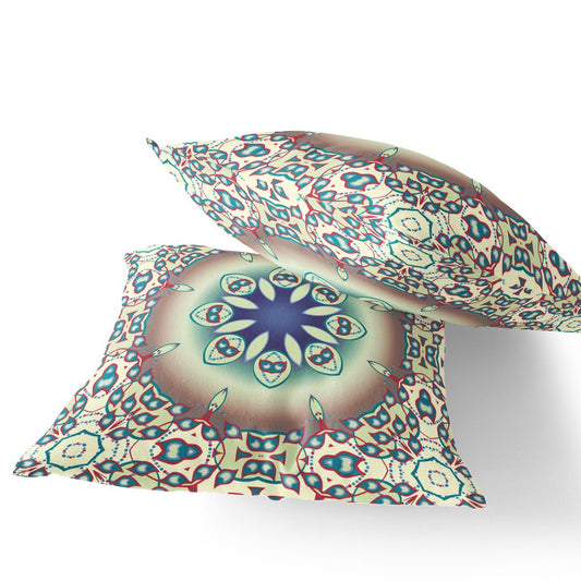 Set of Two 18" Beige Abstract Indoor Outdoor Throw Pillow Cover and Insert