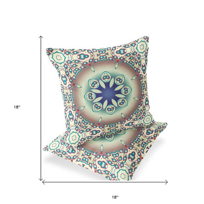 Set of Two 18" Beige Abstract Indoor Outdoor Throw Pillow Cover and Insert